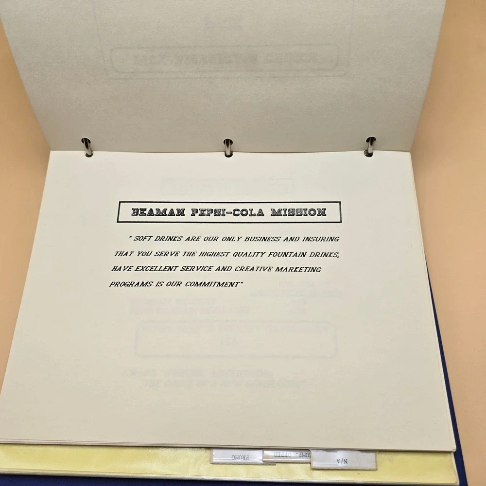 BEAMAN PEPSI Fountain Beverage‎ Sales Manual Binder Original 1988 Vintage